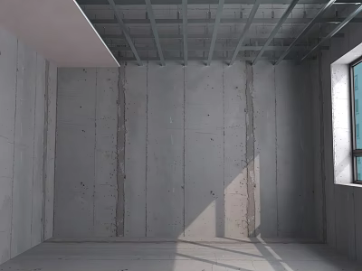 Unfinished Room Ceiling Under Construction With Metal Frame Structure And Concrete Walls 3d model