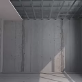 Unfinished Room Ceiling Under Construction With Metal Frame Structure And Concrete Walls