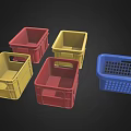 Colorful Plastic Baskets With Red Yellow Blue Square And Grid Patterns