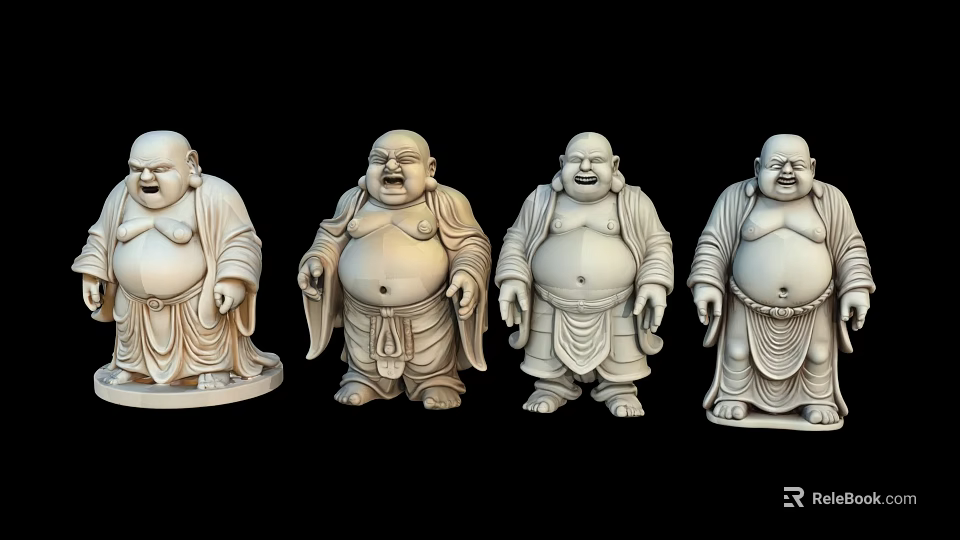 Traditional Maitreya Buddha Landscape Sculptures With Smiling Expressions And Robes 3d model 