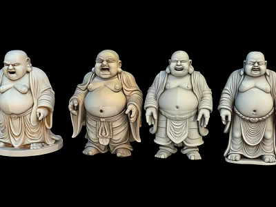 Traditional Maitreya Buddha Landscape Sculptures With Smiling Expressions And Robes 3d model