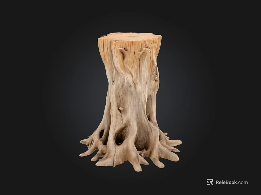 Natural Wooden Tree Stump Decorative Piece With Intricate Root Structure And Rustic Appeal 3d model 