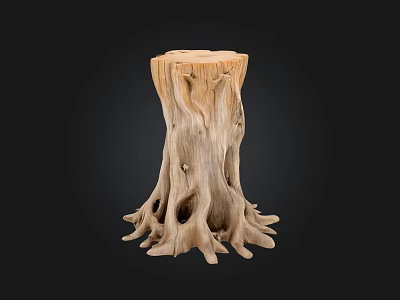 Natural Wooden Tree Stump Decorative Piece With Intricate Root Structure And Rustic Appeal 3d model