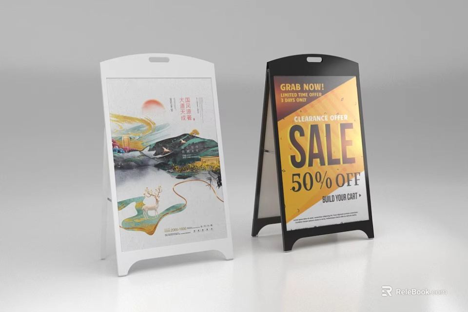 Two Different A Frame Outdoor Signs Featuring Artistic Design And Promotional Sale 3d model 