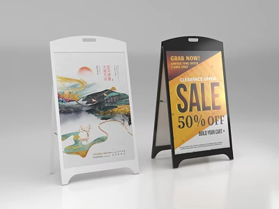 Two Different A Frame Outdoor Signs Featuring Artistic Design And Promotional Sale 3d model