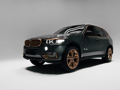 BMW Luxury SUV with Dark Green Exterior Golden Wheels and Sleek Headlights 3d model