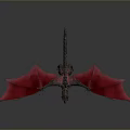Mythical Red Dragon Creature Flying with Extended Red Wings and Sharp Black Scales