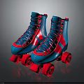 Blue And Red Stylish Roller Skates With Pink Laces And Red Wheels