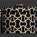 Stylish Navy Blue Ottoman with Gold Geometric Pattern and Gold Handles
