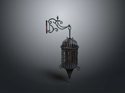 Wrought Iron Cage Design Wall Light Fixture with Vintage Industrial Style and Decorative Bracket 3d model
