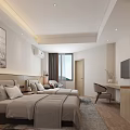 Modern Hotel Guest Room With Twin Beds Nightstands TV Desk Chair And Decorative Painting