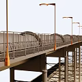 Long Industrial Metal Pipeline Structure With Support Frames And Ladders