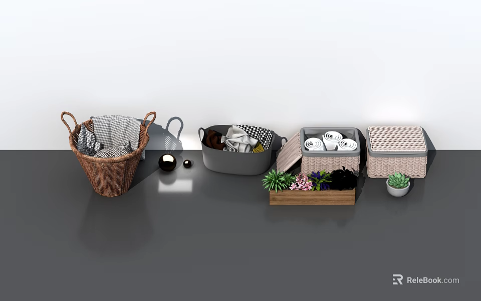 Woven and Fabric Storage Baskets with Lids for Home Organizing and Decorative 3d model 
