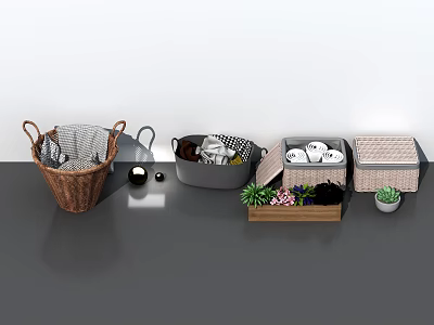 Woven and Fabric Storage Baskets with Lids for Home Organizing and Decorative 3d model