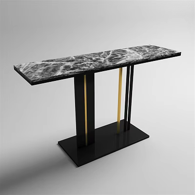 Elegant Contemporary Console Table With Marble Top Black Base And Gold Accents 3d model