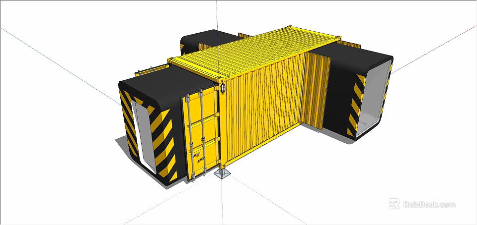 Industrial Equipment Yellow Container Structure With Black Yellow Warning Stripes And Access Doors 3d model 