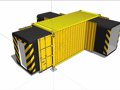 Industrial Equipment Yellow Container Structure With Black Yellow Warning Stripes And Access Doors 3d model