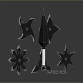 Tactical Black Modern Metallic Weapons Set With Spear And Shurikens