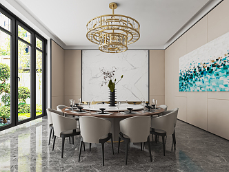 Modern Room Dining Large Box Room Dining Table and Chair Art Chandelier Round Table and Chair 3d model