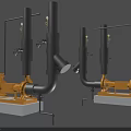 Industrial Equipment With Yellow Motors Black Pipelines And Control Valves On Concrete Bases
