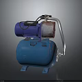 Blue Industrial Air Compressor With Motor Tank And Silver Pipe Parts
