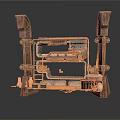 Mechanical Structural Design Featuring Wooden Pillars And Metal Frame Internal Components