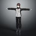 3D Male Character Model Wearing Black Coat Standing With Arms Outstretched In Gray Background