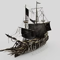 Fantasy Style Ship With Black Sails And Spiked Structure