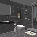 Modern Bathroom Interior With Large Mirror Marble Countertop And Glass Shower Enclosure