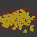 Brown Tray With Scattered Yellow Shell Shaped Items On White Background