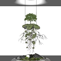 Hanging Tree Art Installation With Green Roots And Foliage Design 3d model