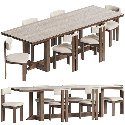 Modern Wooden Dining Table Set With Upholstered Chairs And Rectangular Design 3d model