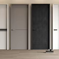 Modern Interior Display Of White Gray Black Hinged Doors With Wooden Floor