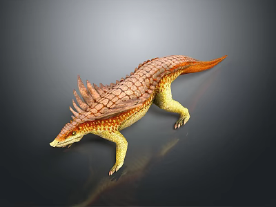 Aquatic Animal With Orange Yellow Scaly Skin And Spiked Reptilian Body 3D Rendered Model 3d model