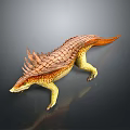 Aquatic Animal With Orange Yellow Scaly Skin And Spiked Reptilian Body 3D Rendered Model