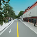 Road Facilities With Yellow Dividing Line Sidewalks Trees Buildings And Cars