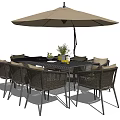 Outdoor Wicker Table And Chair Set With Stylish Black Table And Beige Umbrella