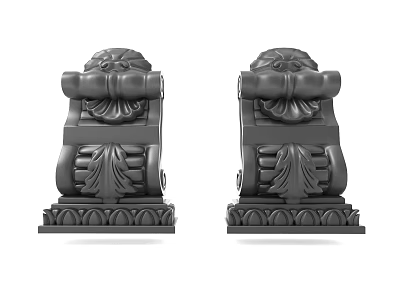 Pair of Intricate Dark Carved Decorative Supports with Scroll and Leaf Motifs 3d model