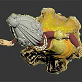 Red Skinned Princess In Yellow Gown With Sparkling Jewelry And Mythical Creature