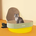 Gray Cat On Pink Scratcher With Green Open Scratcher And Black Cat Lying