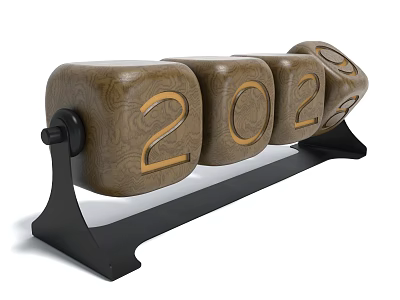 Wooden Number Dice Showing 202 On Black Metal Stand As Home Daily Use Item 3d model