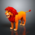 Cartoon Lion Figure with Red Mane Yellow Body Standing on Black Background with Reflection 3d model