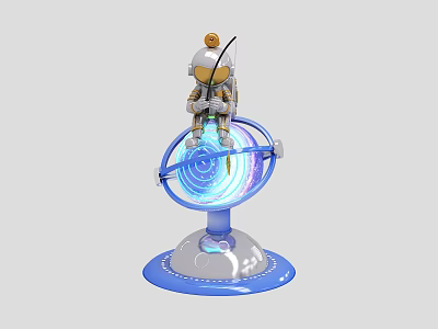 Astronaut Figurine Sitting On Glowing Globe With Blue Light Ring And Decorative Base 3d model