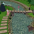 Beautiful Park Landscape With Stone Slab Bridge Green Grass And Pebble Pond