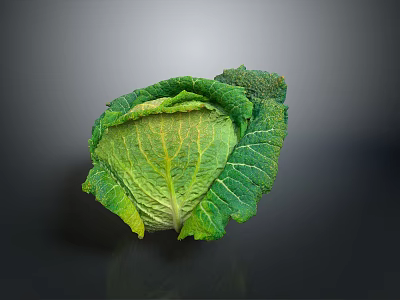 Fresh Green Cabbage with Vibrant Leaves Isolated on Dark Background Surface 3d model