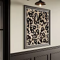 Abstract Painting Hanging On Light Colored Wall In Black Frame With Irregular Black White Patterns 3d model
