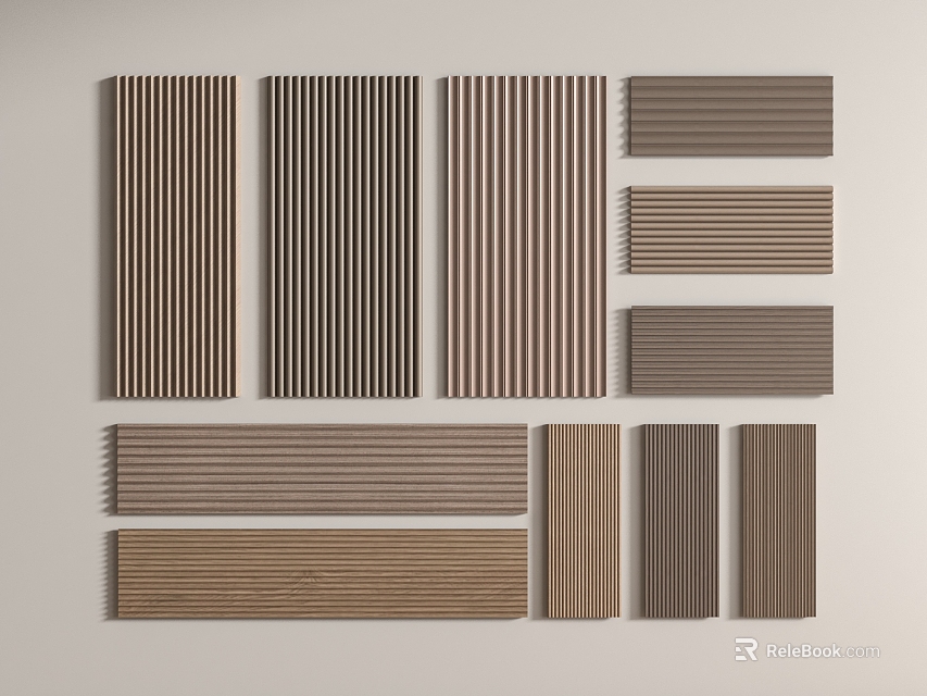 Various Wooden Wall Panels With Different Striped Designs And Natural Wood Tones 3d model 