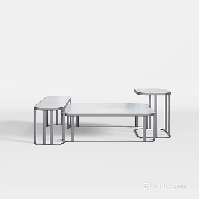 Modern Coffee Table Set With Metal Frame And Sleek Rectangular Tabletops 3d model