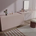 Modern Dressing Table With Mirror Stool And Decorative Items On Rug 3d model