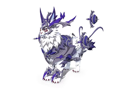 Majestic White And Purple Mythical Beast With Horns And Mechanical Appendages 3d model